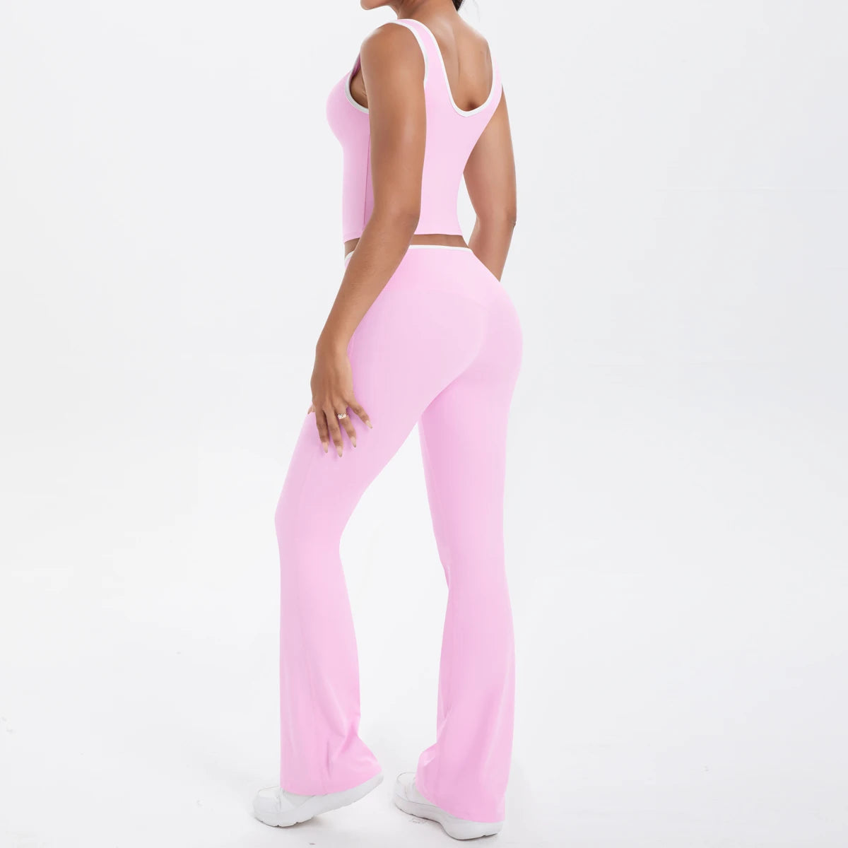 Autumn Women's Yoga Set – U-Neck Sports Top & High-Waist Cross Wide-Leg Pants | Seamless, Elastic & Slim Fit Sportswear