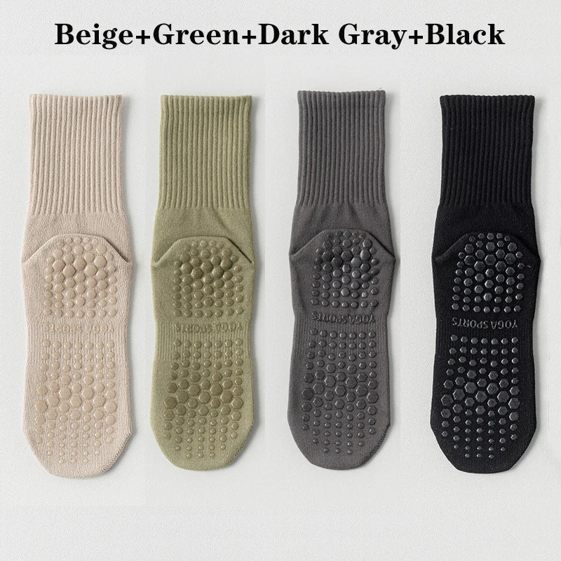 RaviZen Yoga Sokken Set – 4 Paar Antislip Sokken voor Yoga & Fitness