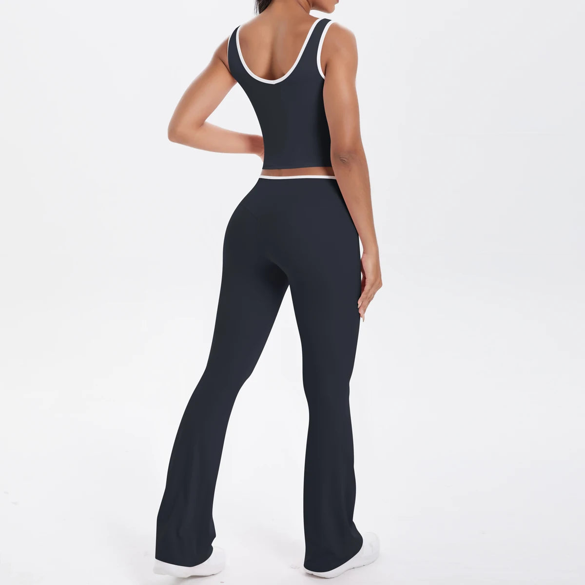 Autumn Women's Yoga Set – U-Neck Sports Top & High-Waist Cross Wide-Leg Pants | Seamless, Elastic & Slim Fit Sportswear