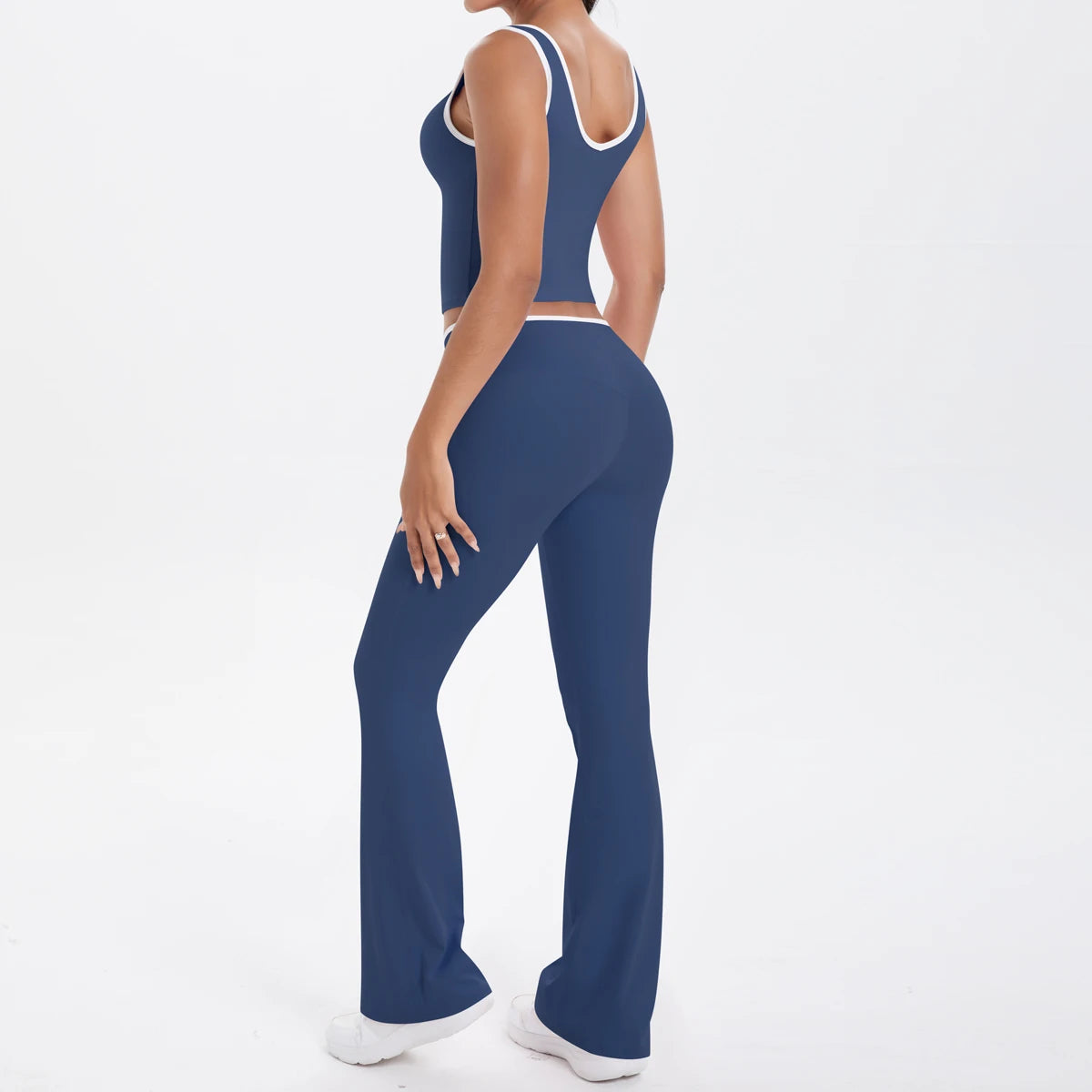Autumn Women's Yoga Set – U-Neck Sports Top & High-Waist Cross Wide-Leg Pants | Seamless, Elastic & Slim Fit Sportswear
