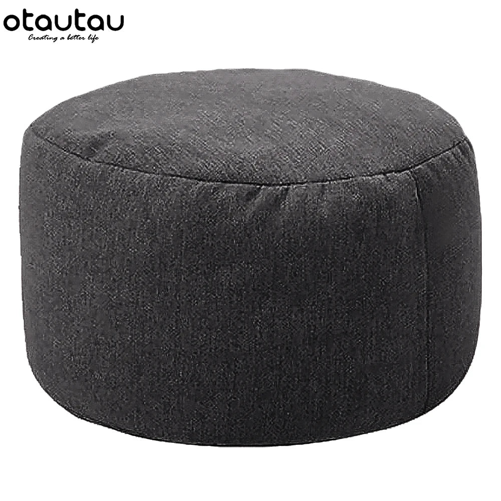 Ronde Katoenen Linnen Poef met Vulling – Ø30 × H20 cm | Minimalistisch & Comfortabel