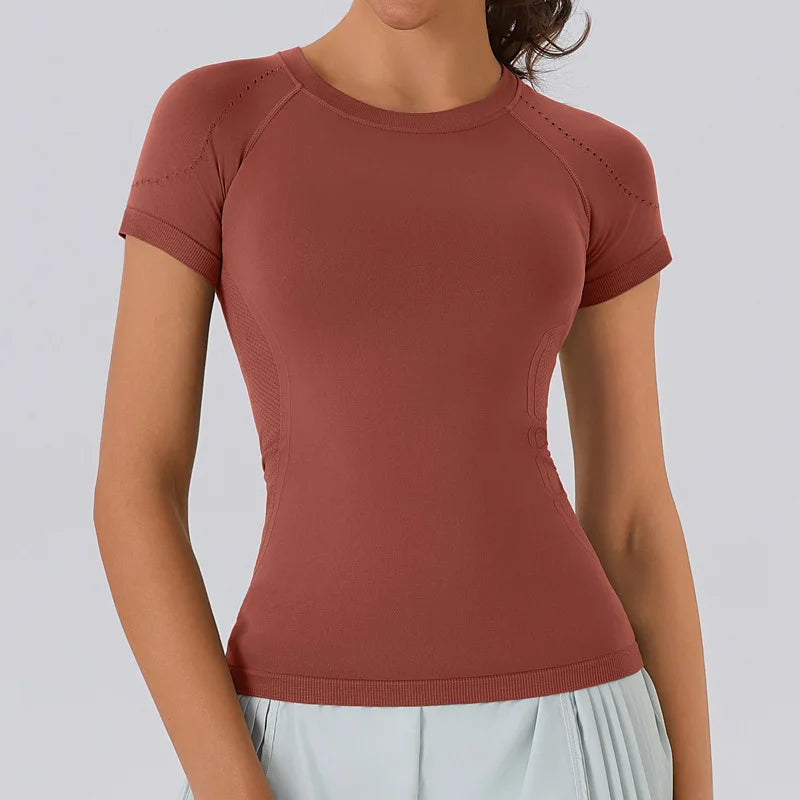 Women's Yoga & Fitness T-Shirt – Breathable, Quick-Drying & Stretchy Sports Top | Slim Fit Short Sleeve Active Tee for Summer Workouts