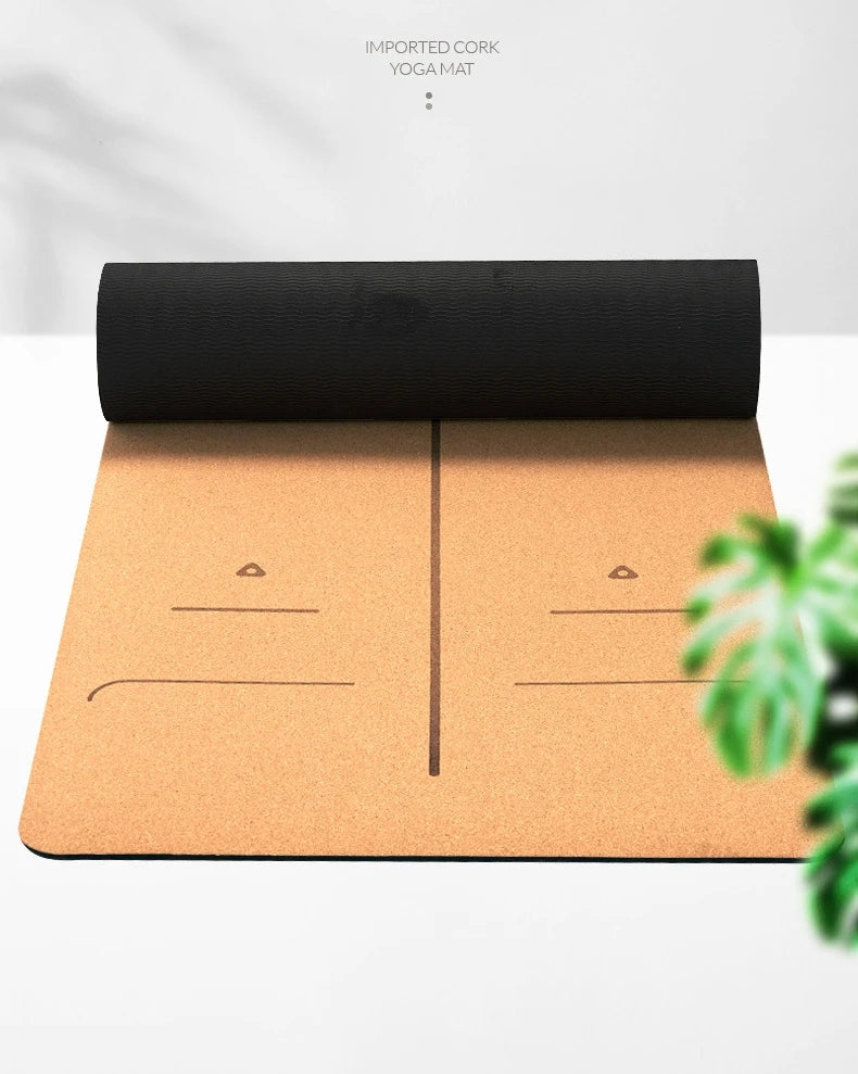 Cork Yoga Mat with Alignment Lines – Non-Slip & Durable | Perfect for Beginners & Yoga Training (183x68 cm)