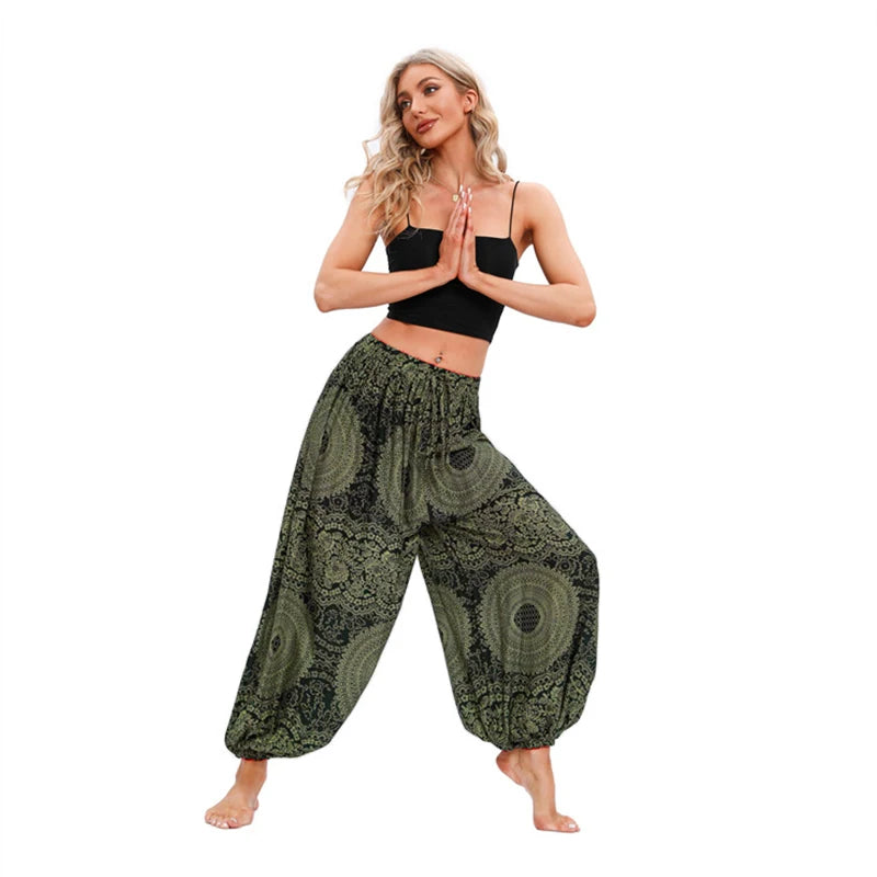 Boho Yoga Harem Pants – High Waist & Hippie Print | Comfortable Flow Pants for Yoga, Pilates & Everyday Wear