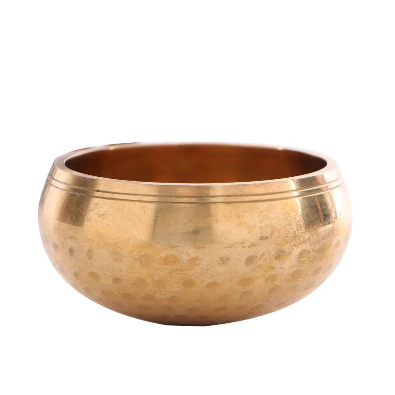 Authentic handmade Tibetan brass singing bowl from Nepal, including leather mallet.
