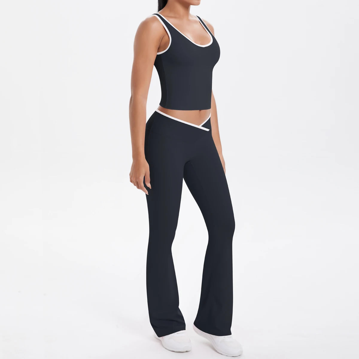 Autumn Women's Yoga Set – U-Neck Sports Top & High-Waist Cross Wide-Leg Pants | Seamless, Elastic & Slim Fit Sportswear