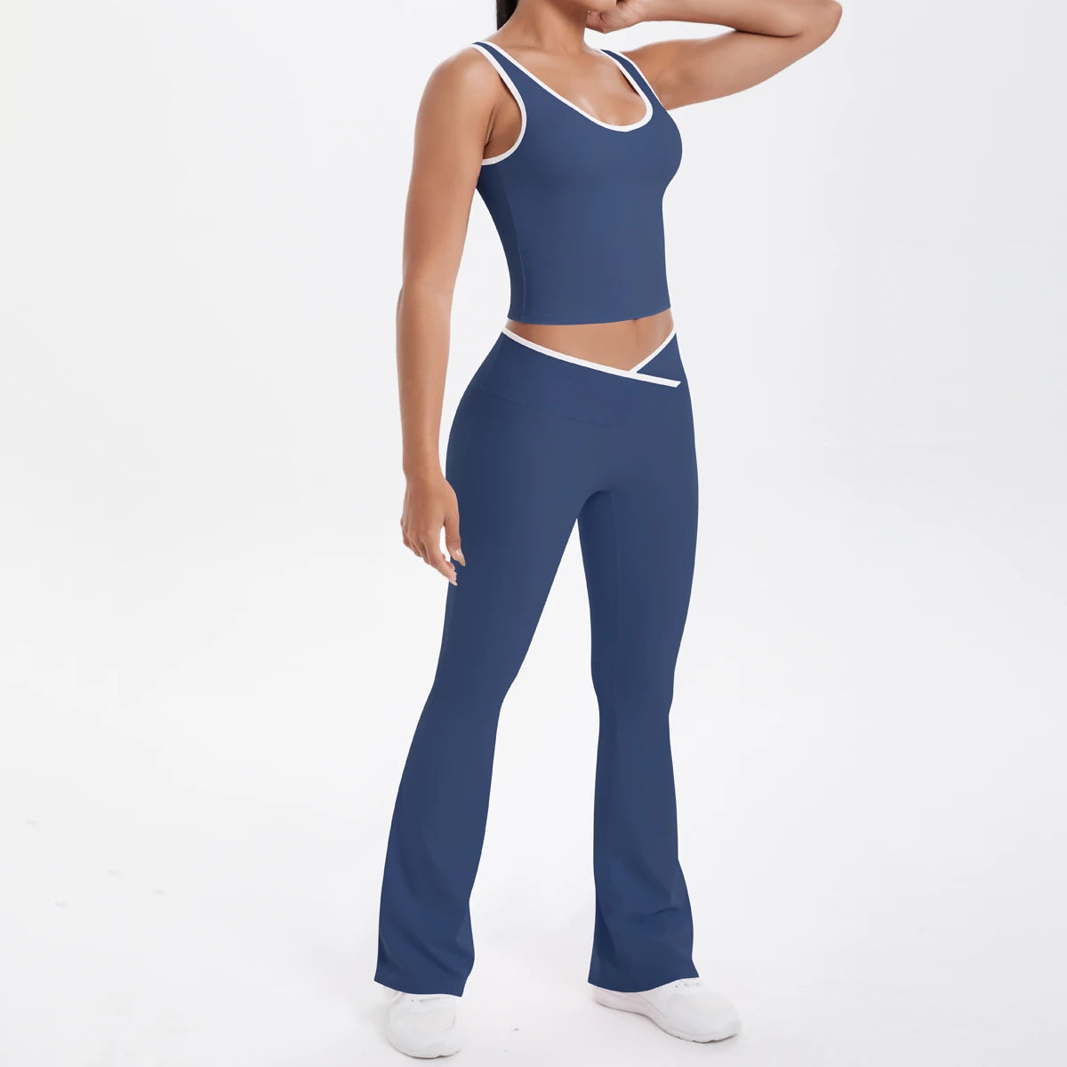 Autumn Women's Yoga Set – U-Neck Sports Top & High-Waist Cross Wide-Leg Pants | Seamless, Elastic & Slim Fit Sportswear