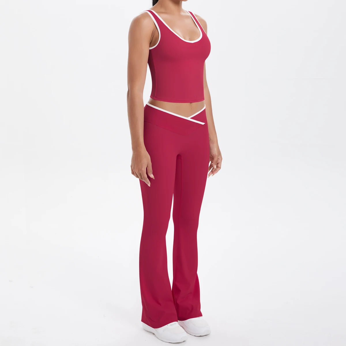 Autumn Women's Yoga Set – U-Neck Sports Top & High-Waist Cross Wide-Leg Pants | Seamless, Elastic & Slim Fit Sportswear