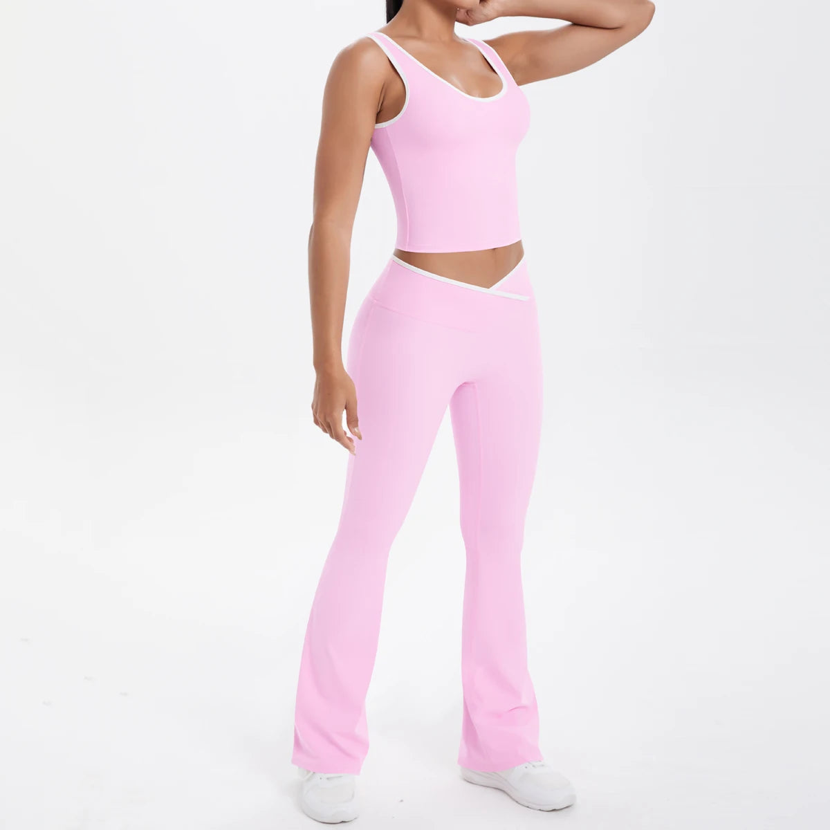 Autumn Women's Yoga Set – U-Neck Sports Top & High-Waist Cross Wide-Leg Pants | Seamless, Elastic & Slim Fit Sportswear
