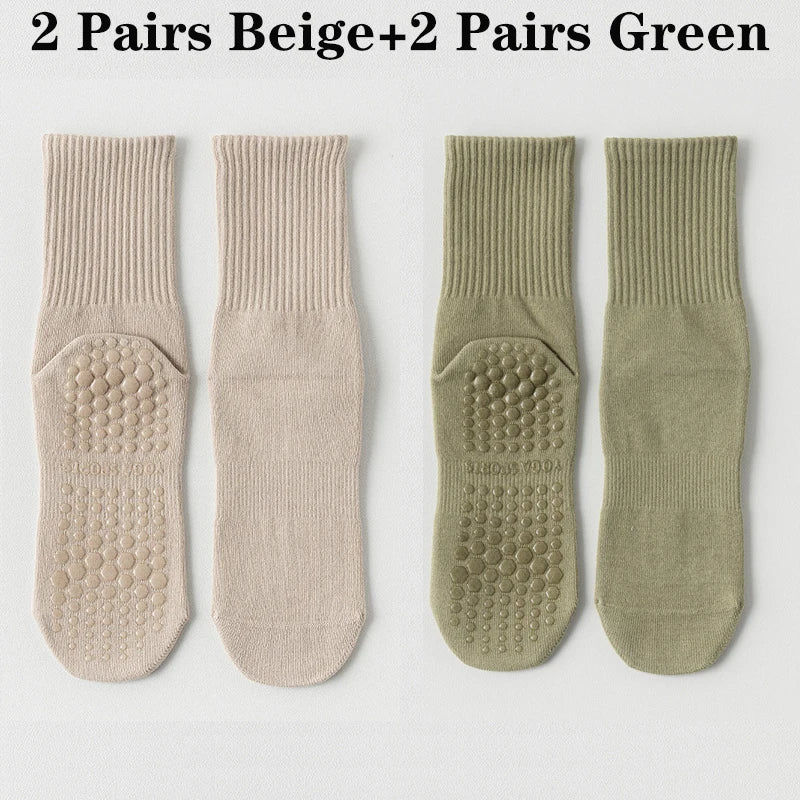 RaviZen Yoga Sokken Set – 4 Paar Antislip Sokken voor Yoga & Fitness