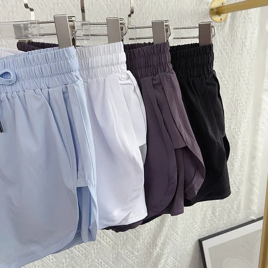 Dames High‑Waist Sportshort – Dubbel Laagje, Sneldrogend & Ademend | Yoga, Running & Fitness Shorts