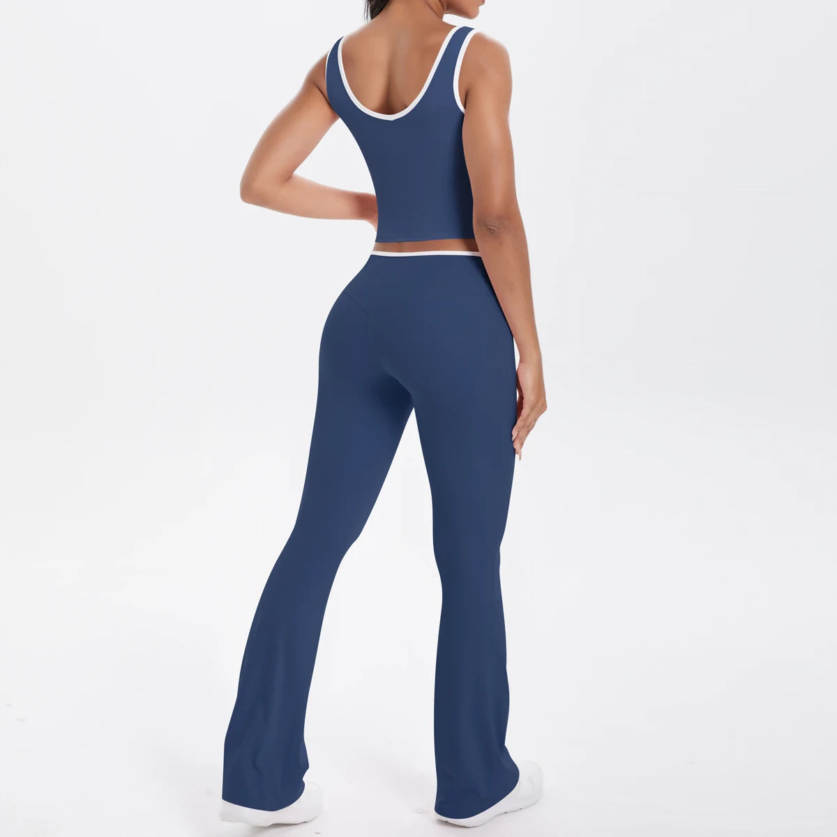 Autumn Women's Yoga Set – U-Neck Sports Top & High-Waist Cross Wide-Leg Pants | Seamless, Elastic & Slim Fit Sportswear