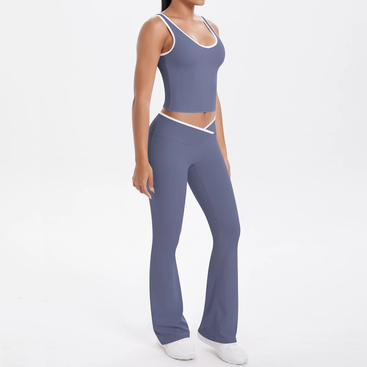 Autumn Women's Yoga Set – U-Neck Sports Top & High-Waist Cross Wide-Leg Pants | Seamless, Elastic & Slim Fit Sportswear
