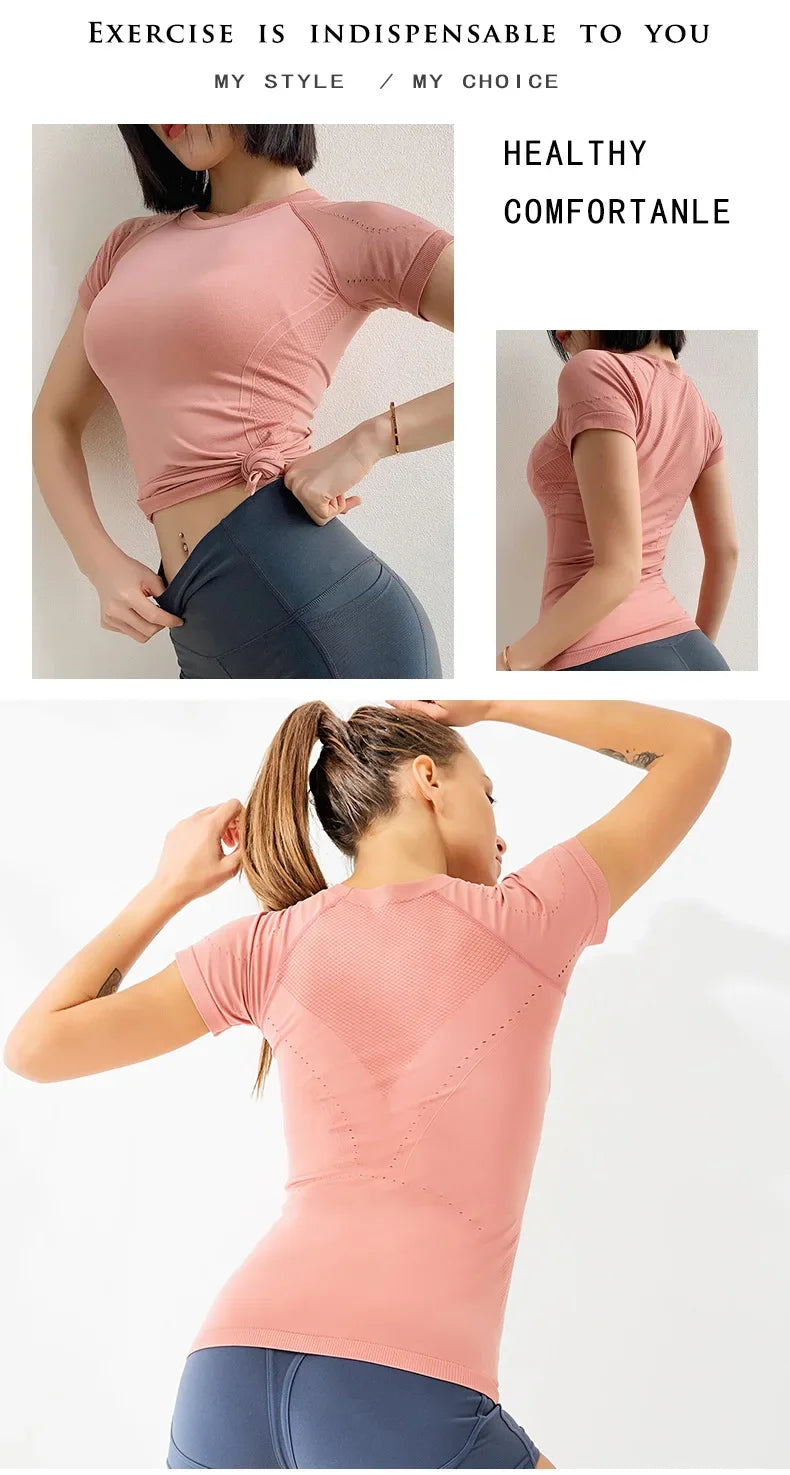 Women's Yoga & Fitness T-Shirt – Breathable, Quick-Drying & Stretchy Sports Top | Slim Fit Short Sleeve Active Tee for Summer Workouts