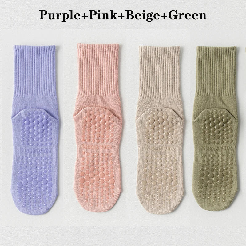 RaviZen Yoga Sokken Set – 4 Paar Antislip Sokken voor Yoga & Fitness