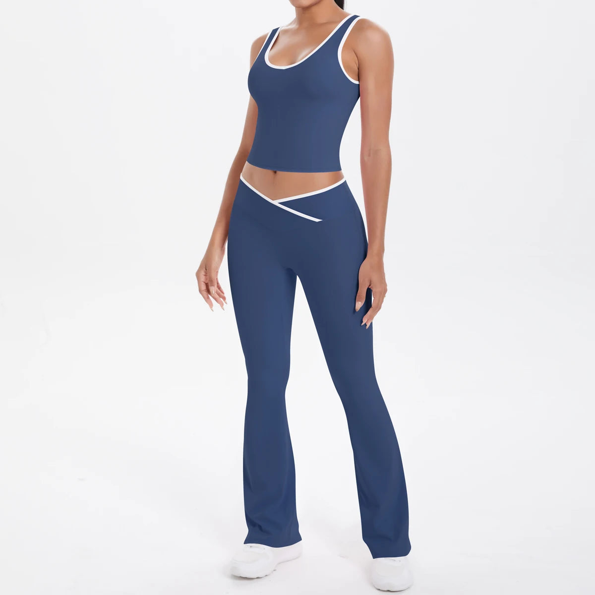 Autumn Women's Yoga Set – U-Neck Sports Top & High-Waist Cross Wide-Leg Pants | Seamless, Elastic & Slim Fit Sportswear