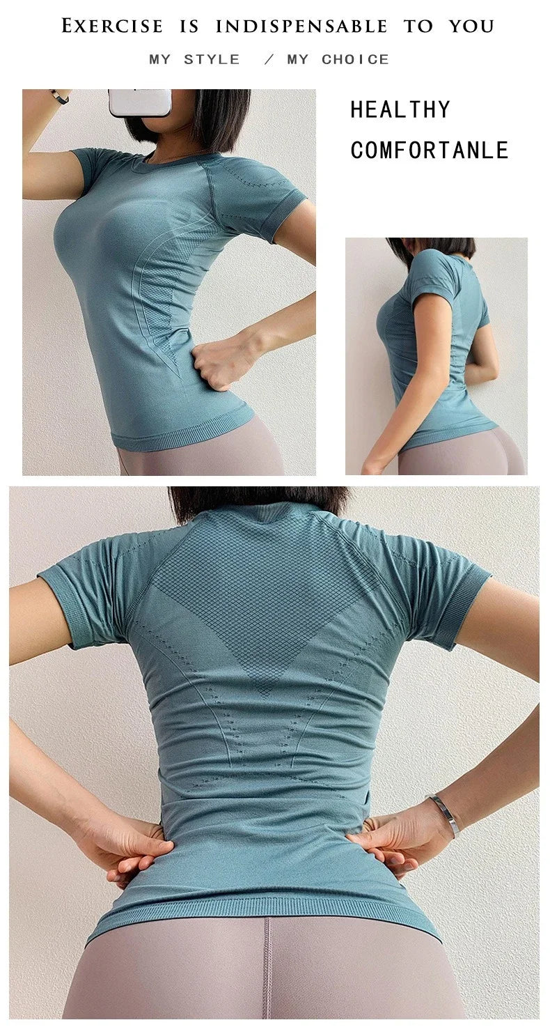 Women's Yoga & Fitness T-Shirt – Breathable, Quick-Drying & Stretchy Sports Top | Slim Fit Short Sleeve Active Tee for Summer Workouts