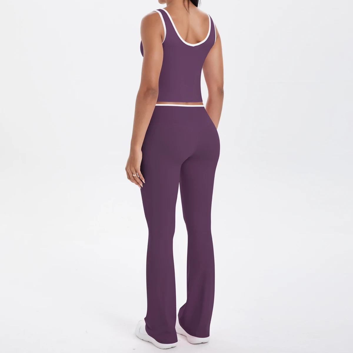 Autumn Women's Yoga Set – U-Neck Sports Top & High-Waist Cross Wide-Leg Pants | Seamless, Elastic & Slim Fit Sportswear