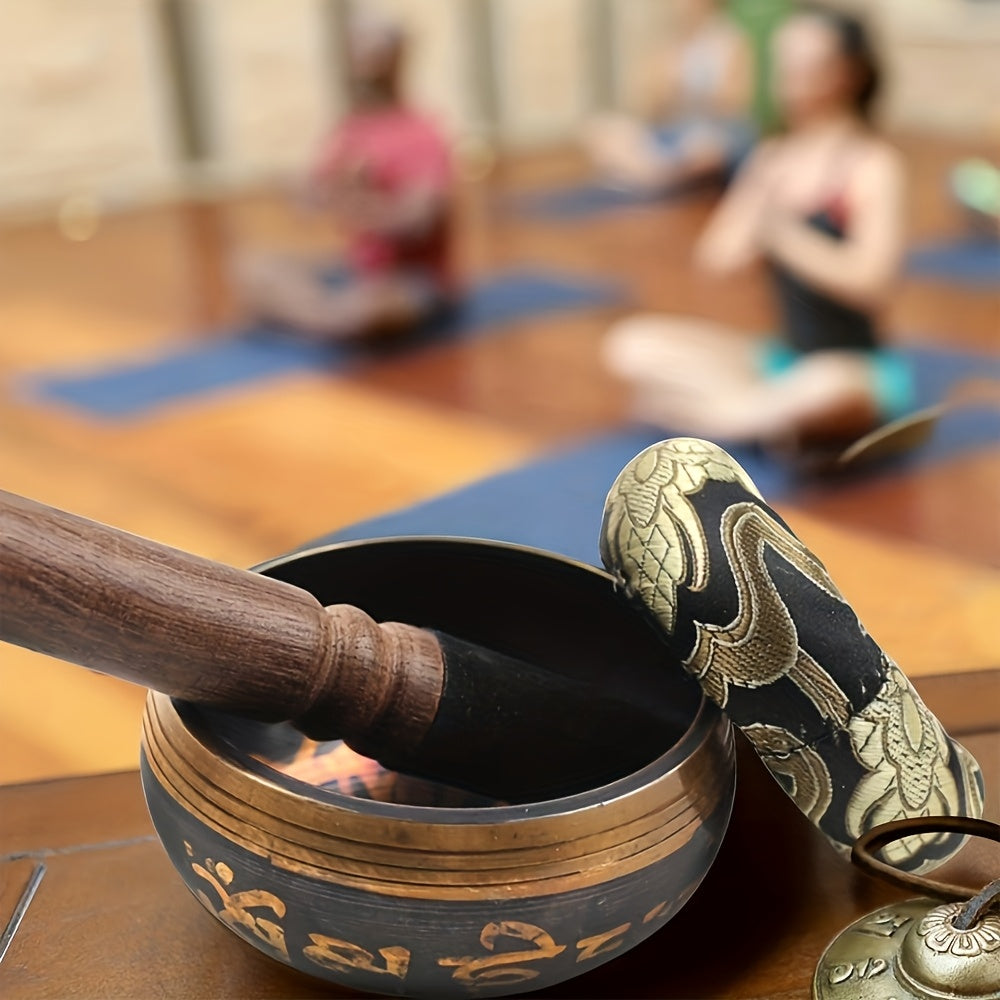 Handmade Tibetan singing bowl set, for yoga, meditation, mindfulness, healing, and chakra balancing
