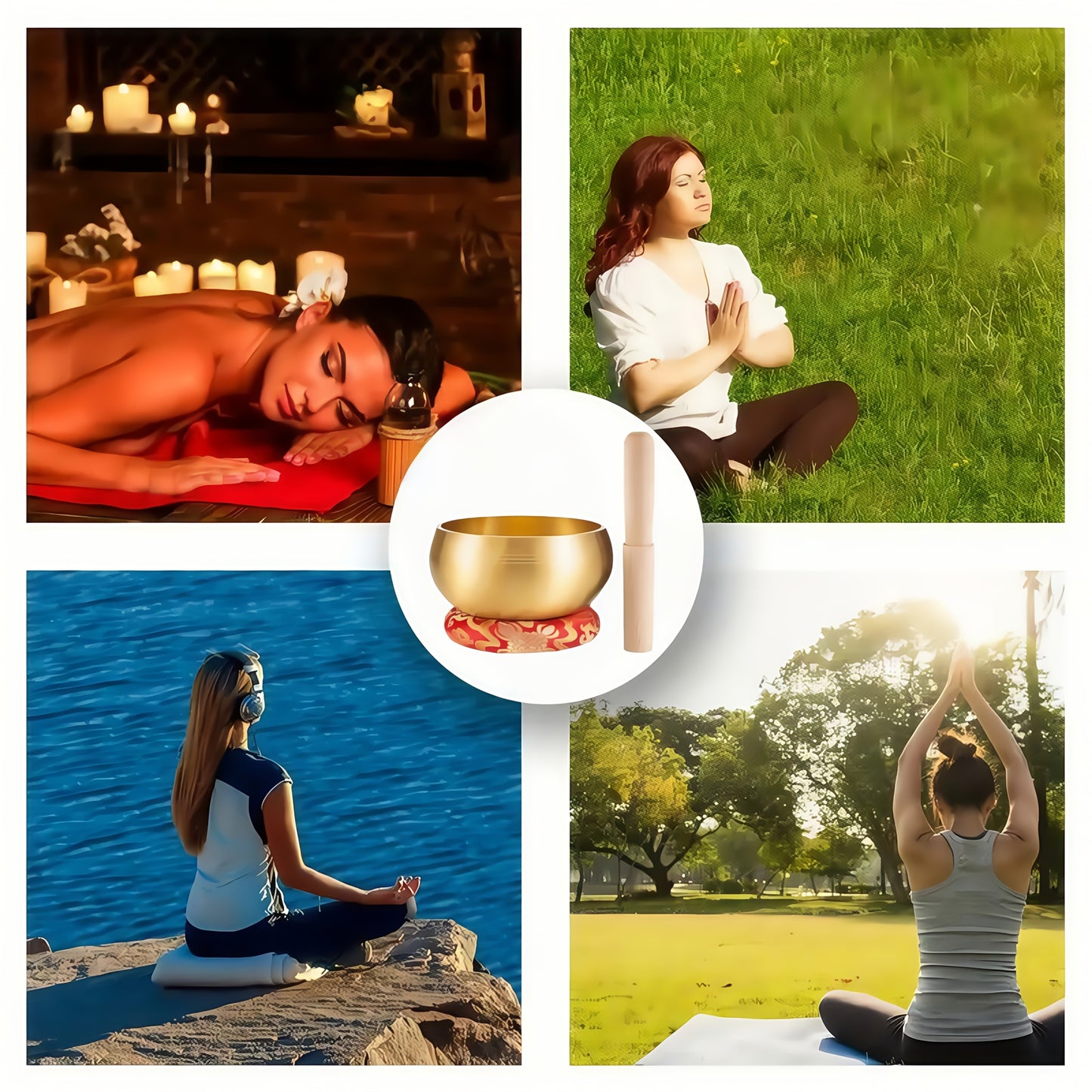 Mindfulness meditation singing bowl, including wooden mallet, original Tibetan bowl
